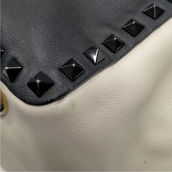 AUTH Valentino Garavani Rockstud Handbag Tote Shoulder Bag Black White - Picture 5 of 7